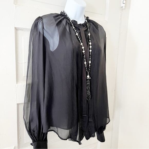 DOLCE & GABBANA 100% Silk Sheer Black Open Sleeve Top, Italian 44 / US M - Picture 10 of 15